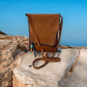 Leather Crossbody Handbag w/Turquoise Stone, NWT, Handmade by me